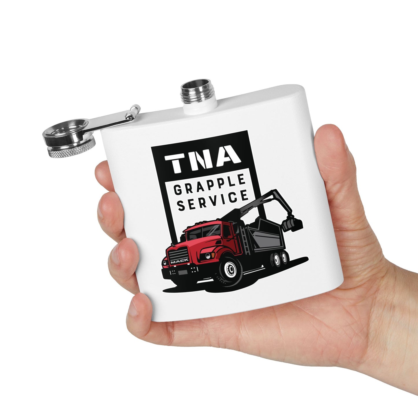 Personalized 6oz Stainless Steel Flask - TNA Grapple Service Design